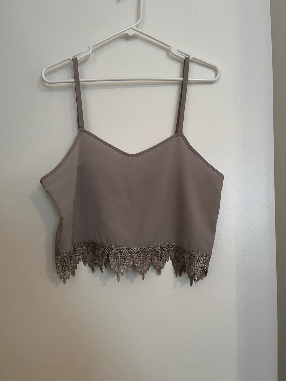 BCBGeneration Taupe Lace-Hem Cropped Cami Top